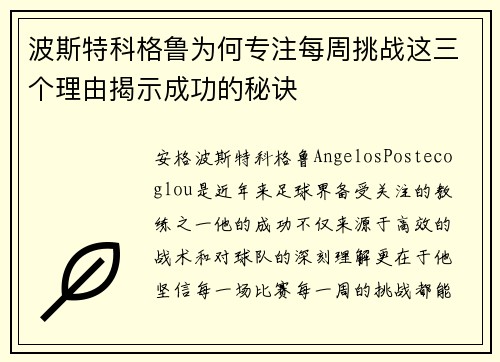 波斯特科格鲁为何专注每周挑战这三个理由揭示成功的秘诀